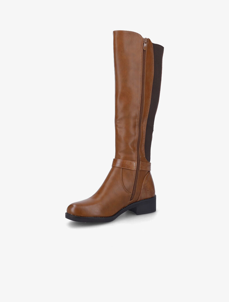 Bottes unies à détails effet croco - Camel - 4