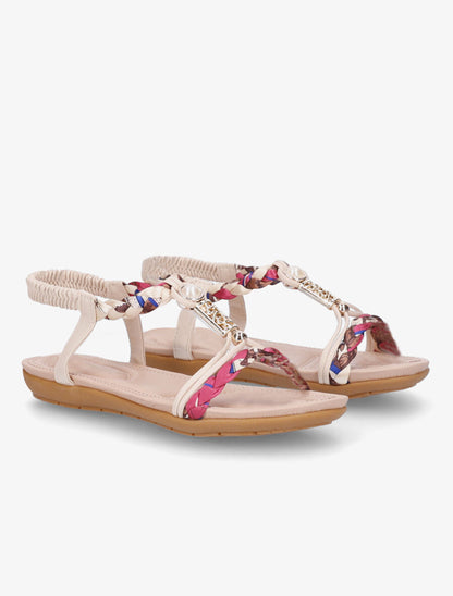 Nu-pieds imprimé à perles - Beige - 4
