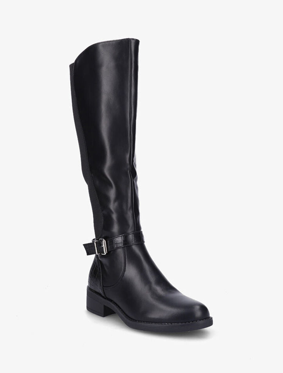 Bottes unies à détails effet croco - Noir - 2