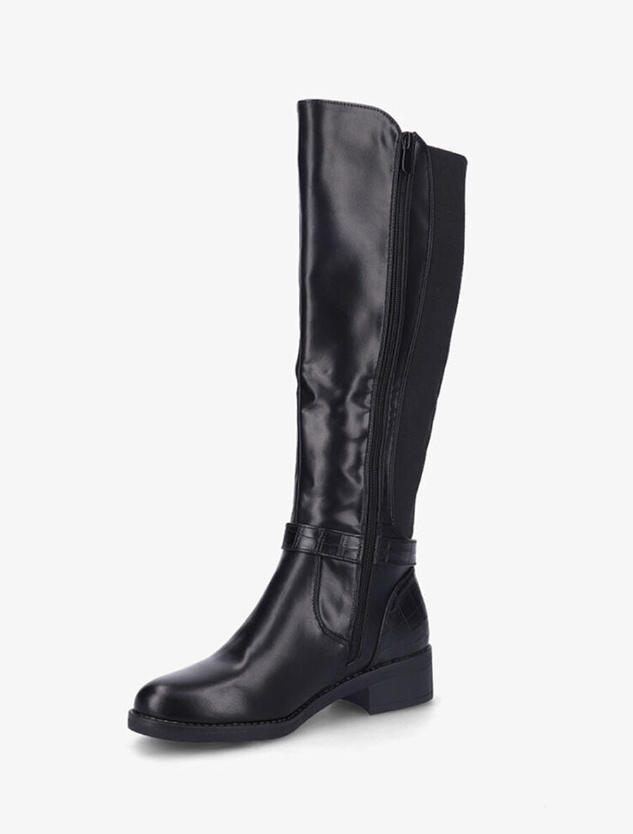 Bottes unies à détails effet croco - Noir - 3