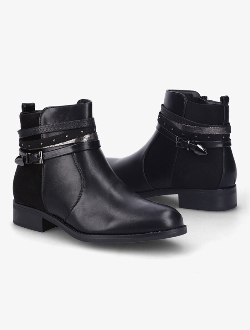 Bottines plates en simili et suédine - Noir - 5