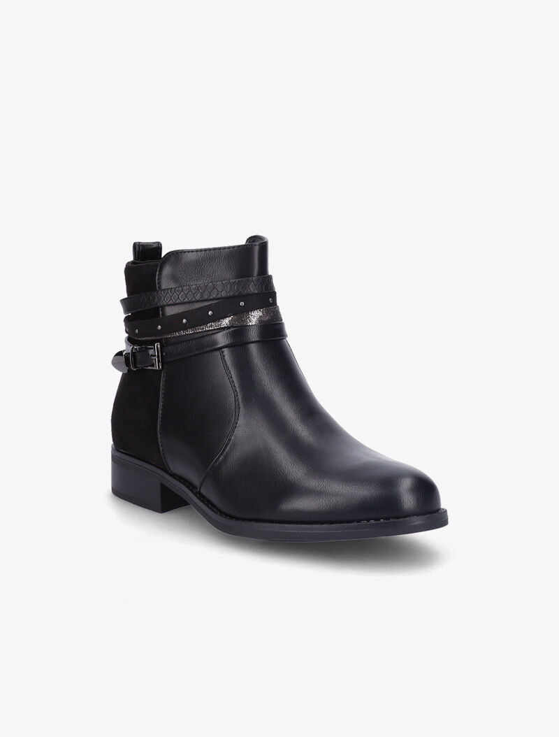 Bottines plates en simili et suédine - Noir - 3