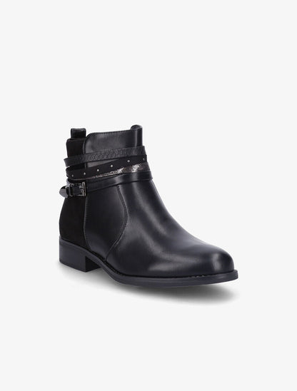 Bottines plates en simili et suédine - Noir - 3