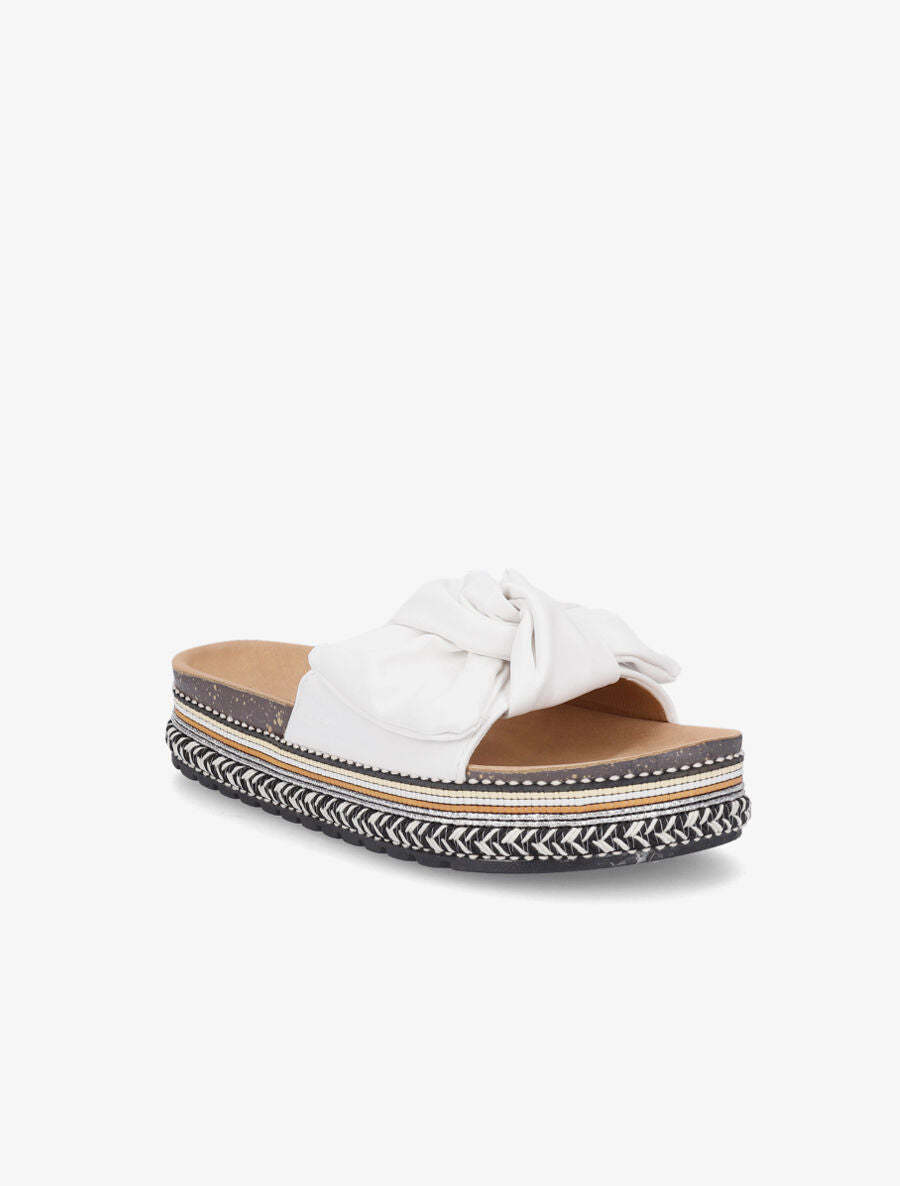 Claquettes à noeud et semelle fantaisie - Blanc - 2