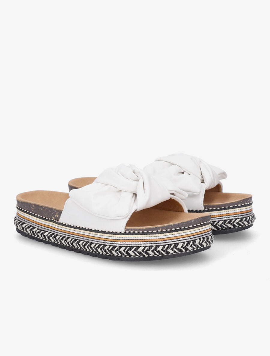 Claquettes à noeud et semelle fantaisie - Blanc - 4