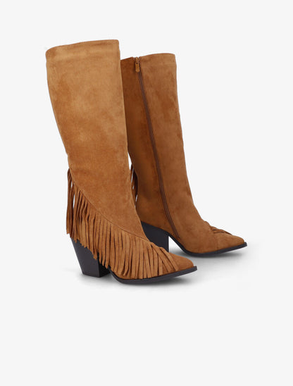 Bottes santiags suédées à franges - Camel - 1