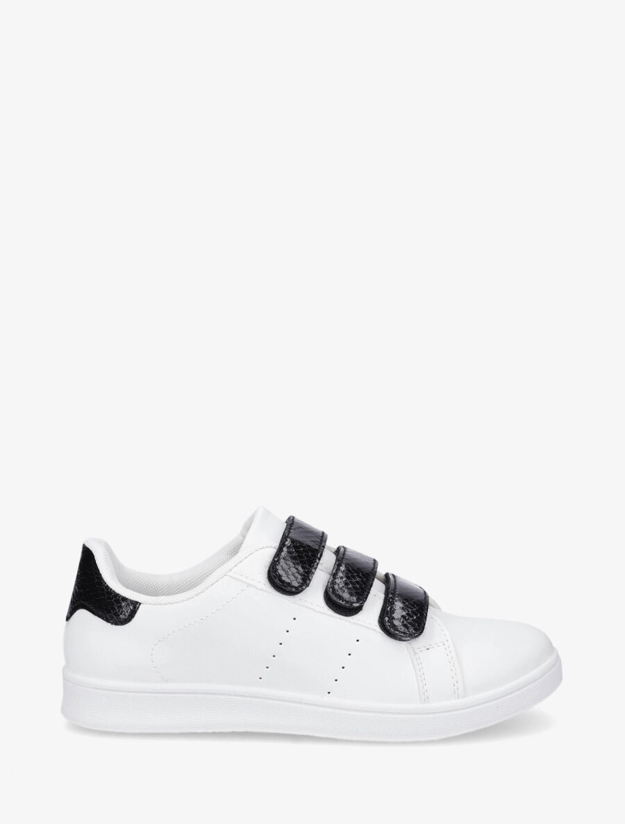 Sneakers en simili à scratch et contrefort effet python - Blanc/noir - 5