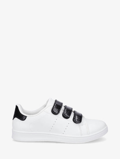 Sneakers en simili à scratch et contrefort effet python - Blanc/noir - 5