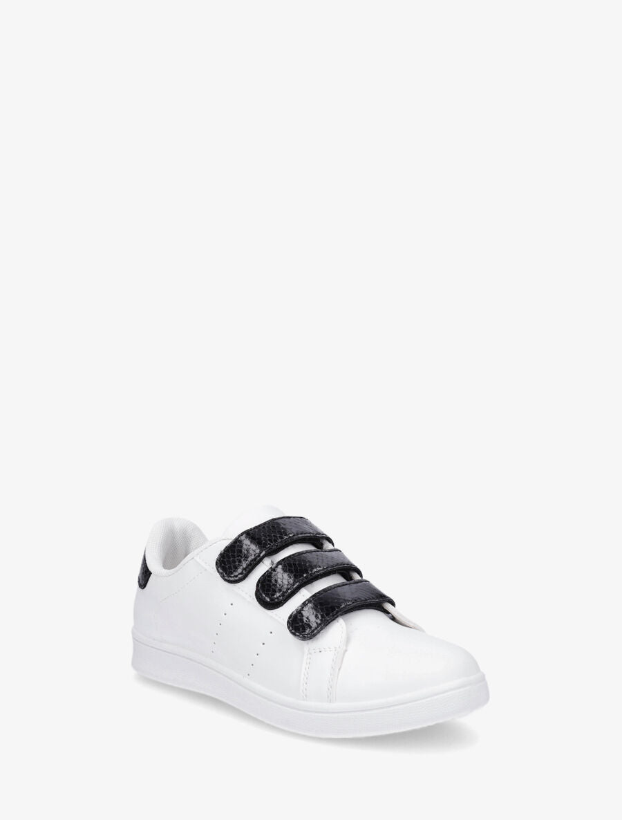 Sneakers en simili à scratch et contrefort effet python - Blanc/noir - 2