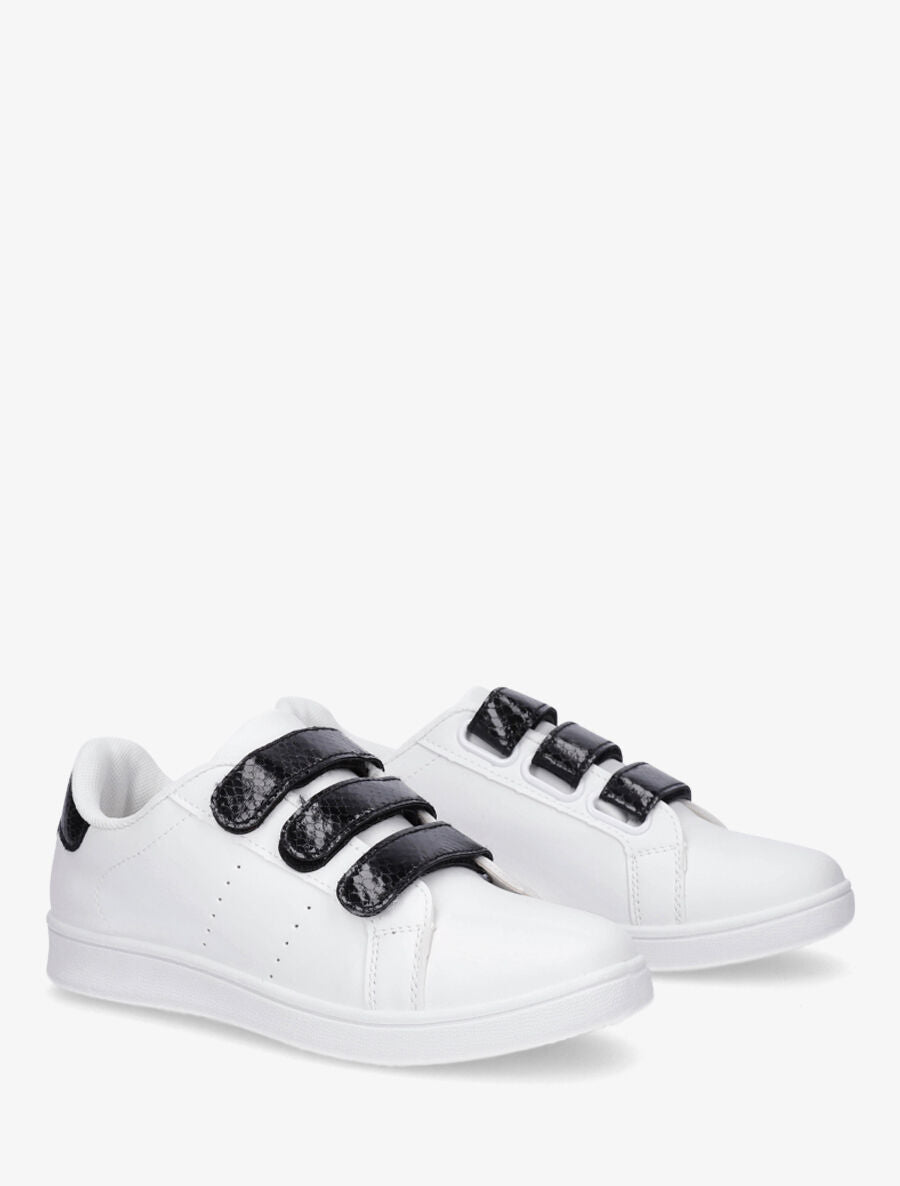 Sneakers en simili à scratch et contrefort effet python - Blanc/noir - 4
