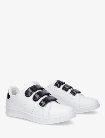 Sneakers en simili à scratch et contrefort effet python - Blanc/noir - 4