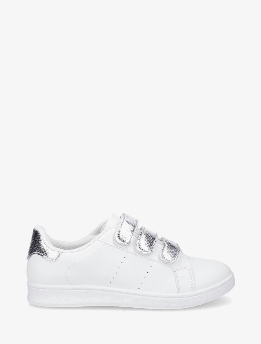 Sneakers en simili à scratch et contrefort effet python - Argent - 1