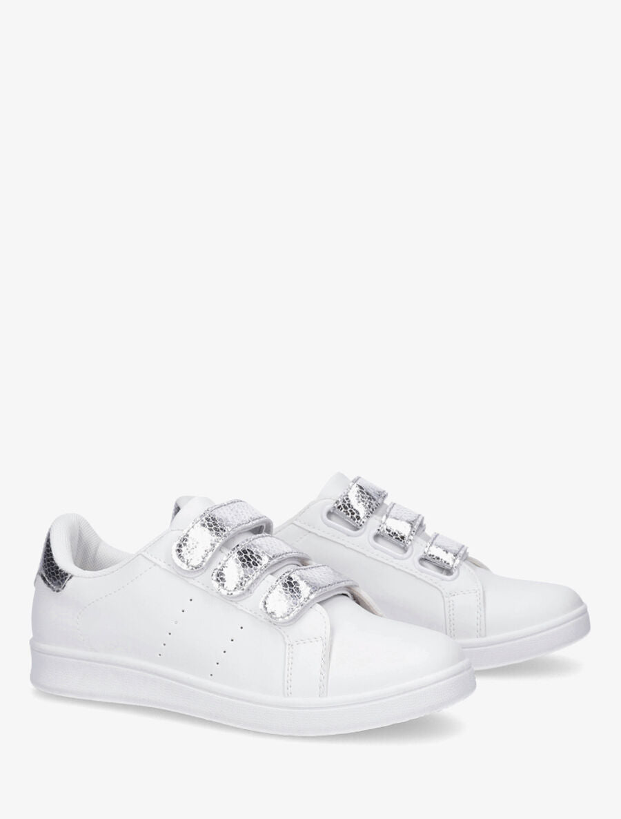 Sneakers en simili à scratch et contrefort effet python - Argent - 4