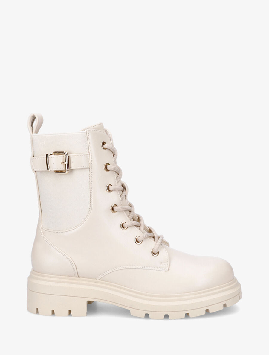 Bottines en simili à lacets - Beige - 5