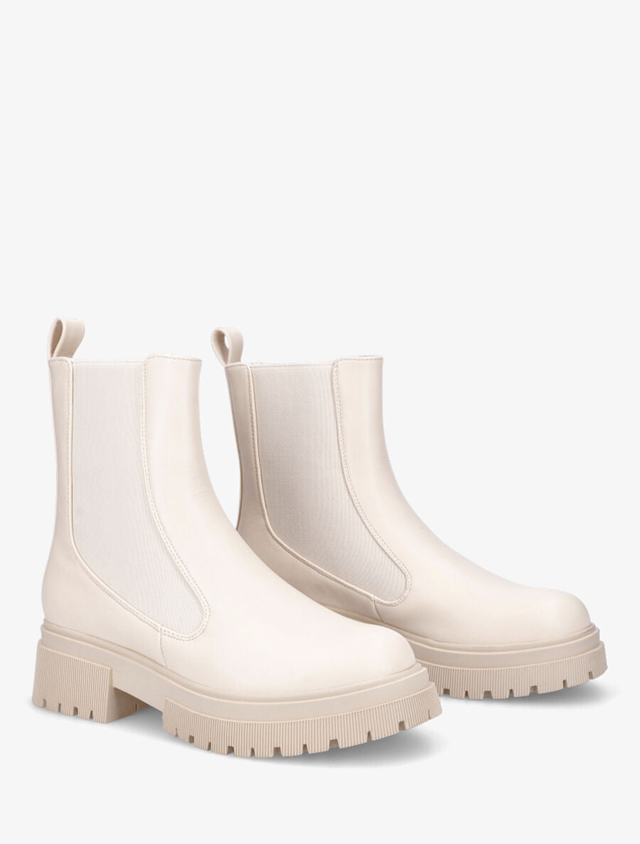 Bottines en simili élastiquée - Beige - 4