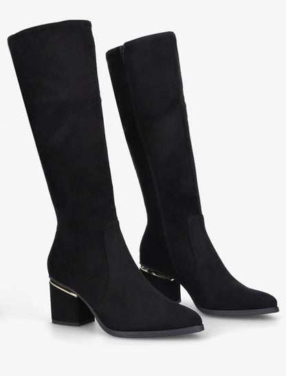 Bottes en suédine à talons stylisés - Noir - 4