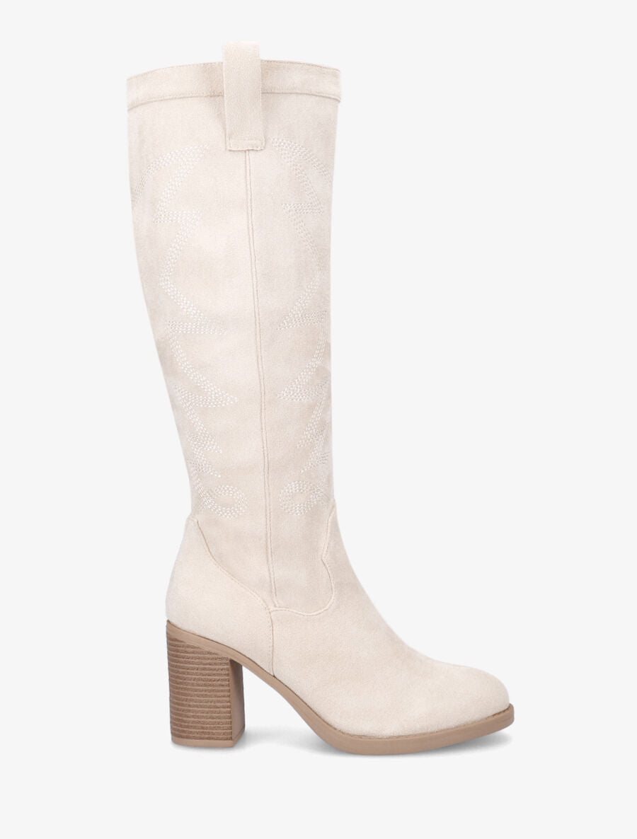 Bottes en suédine à talon - Crème - 5