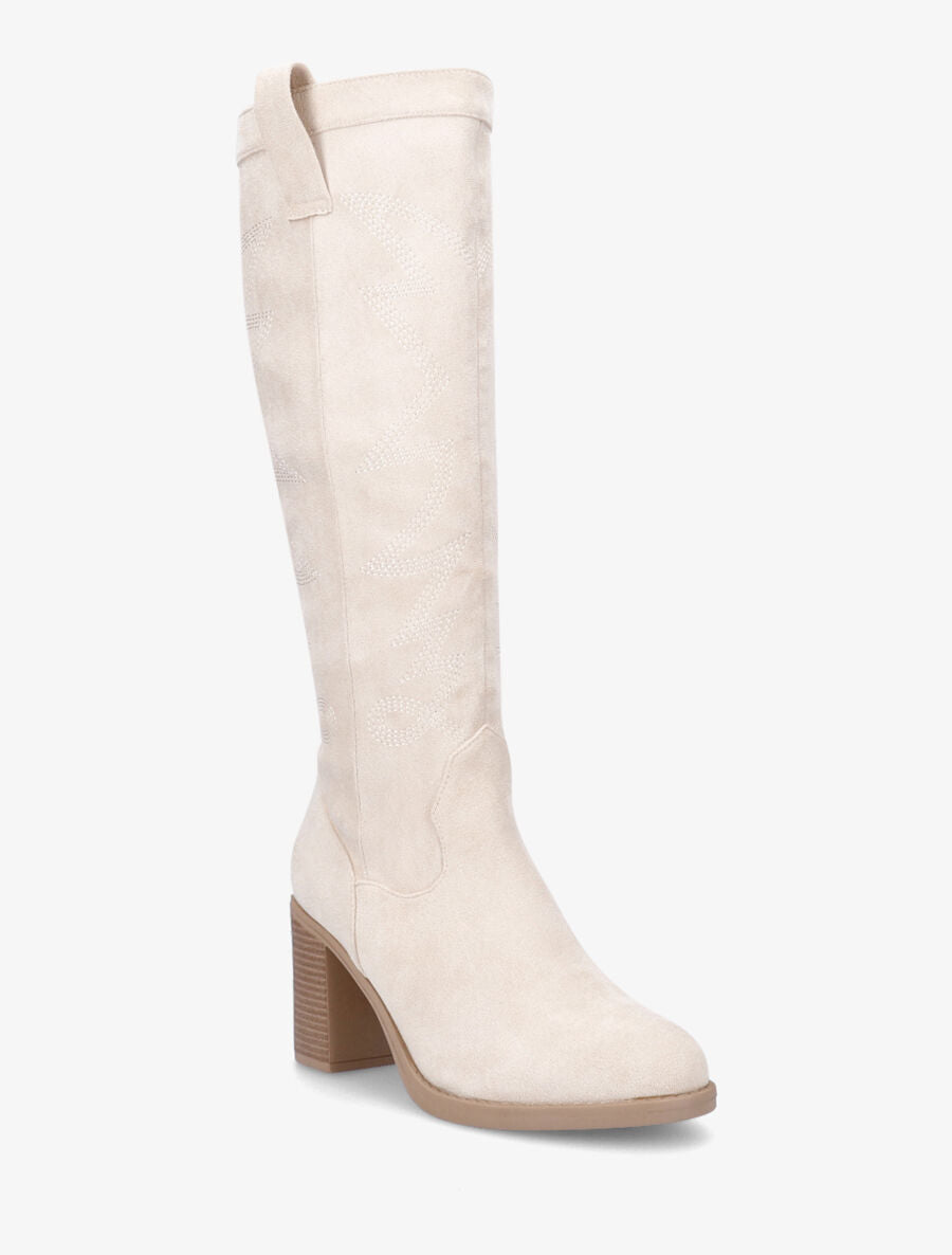 Bottes en suédine à talon - Crème - 2