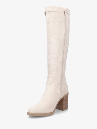 Bottes en suédine à talon - Crème - 3