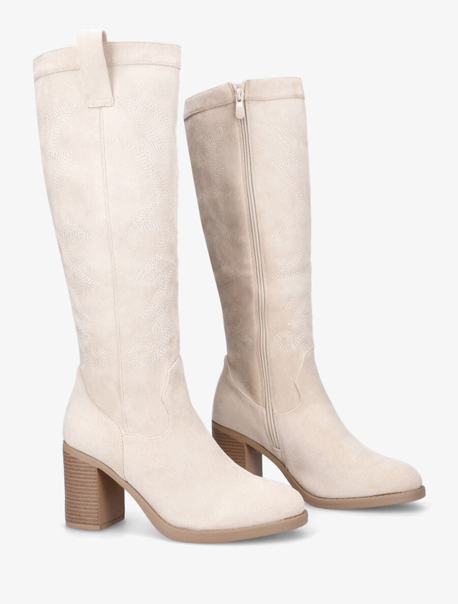 Bottes en suédine à talon - Crème - 4