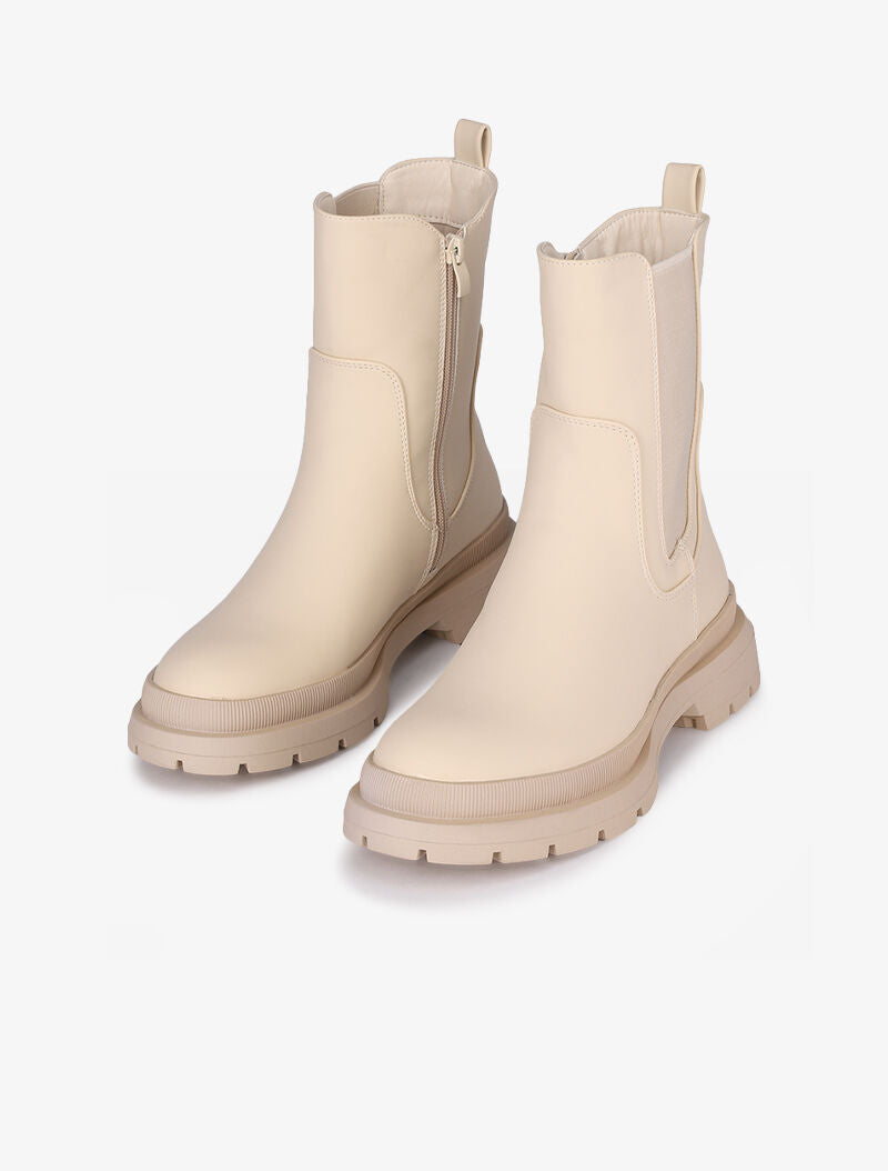 Boots montantes à semelles crantées - Beige - 1