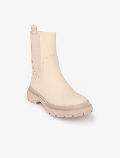 Boots montantes à semelles crantées - Beige - 3