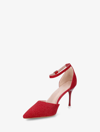 Sandales à talon aiguille et paillettes - Rouge - 3