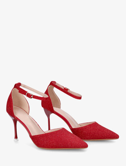 Sandales à talon aiguille et paillettes - Rouge - 4