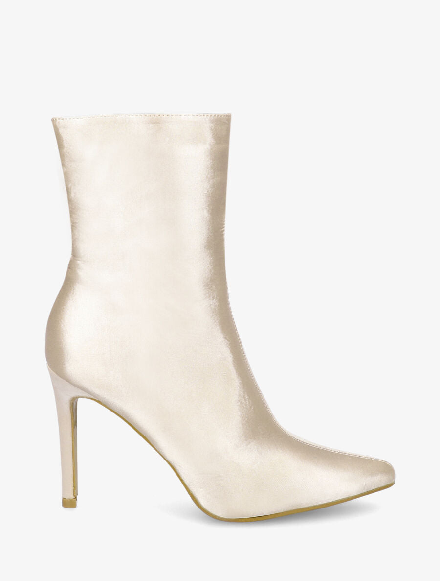 Bottines en tissu nacré à talon aiguille - Beige - 1