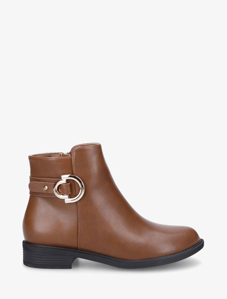 Bottines en simili et sanglées - Camel - 5