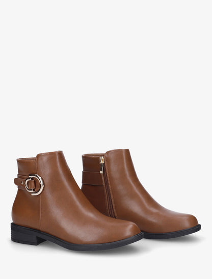 Bottines en simili et sanglées - Camel - 4