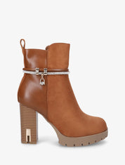 Bottines à talon haut et strass - Camel - 5