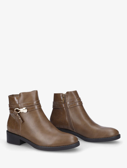Bottines plates croco à boucle fantaisie - Taupe - 4