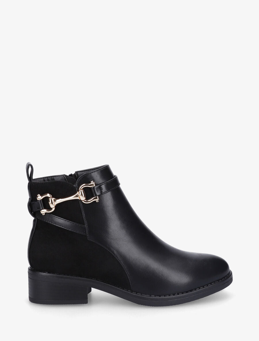 Bottines bi-matière à boucle métallique - Noir - 1