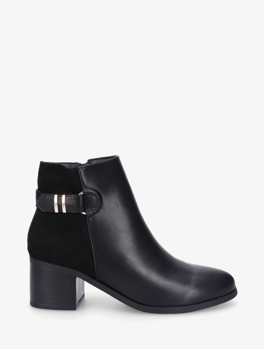Bottines mi-haute en simili et suédine - Noir - 5