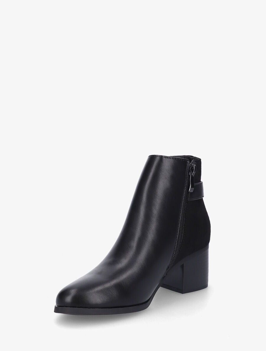 Bottines mi-haute en simili et suédine - Noir - 3