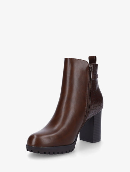 Bottines à talon effet croco - Marron - 3