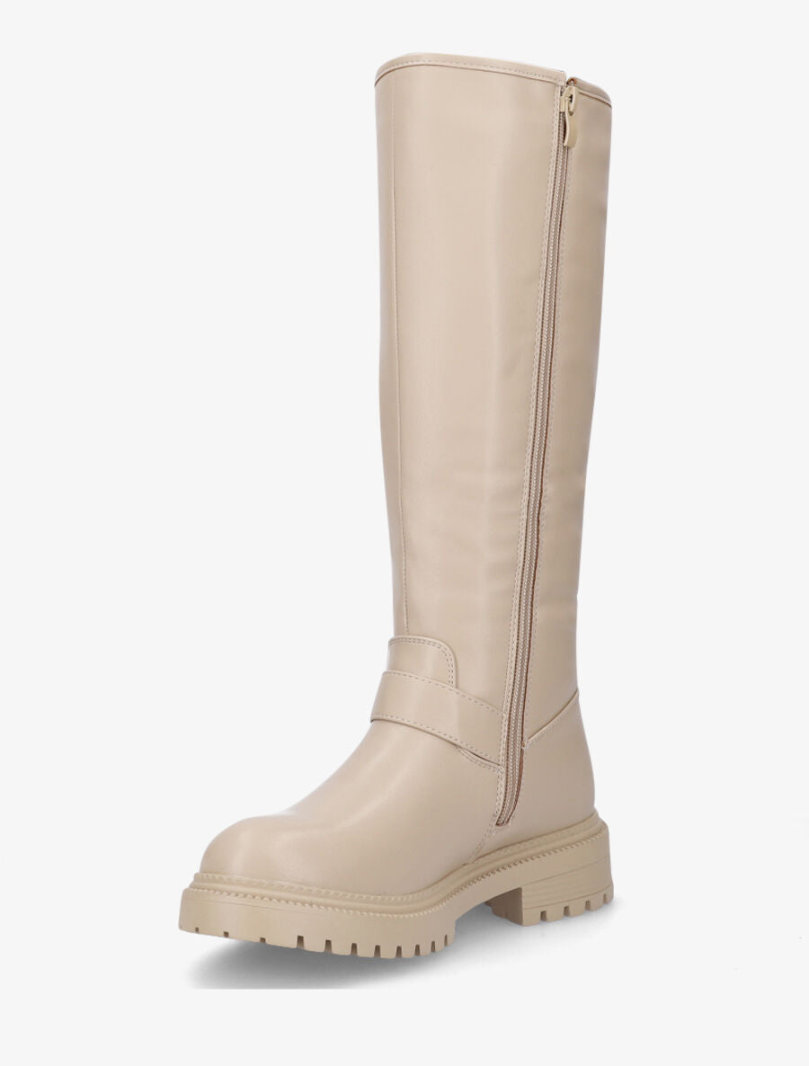 Bottes en simili à semelle crantée - Beige - 3