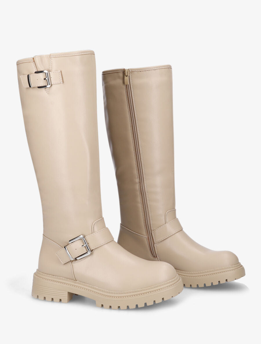 Bottes en simili à semelle crantée - Beige - 4