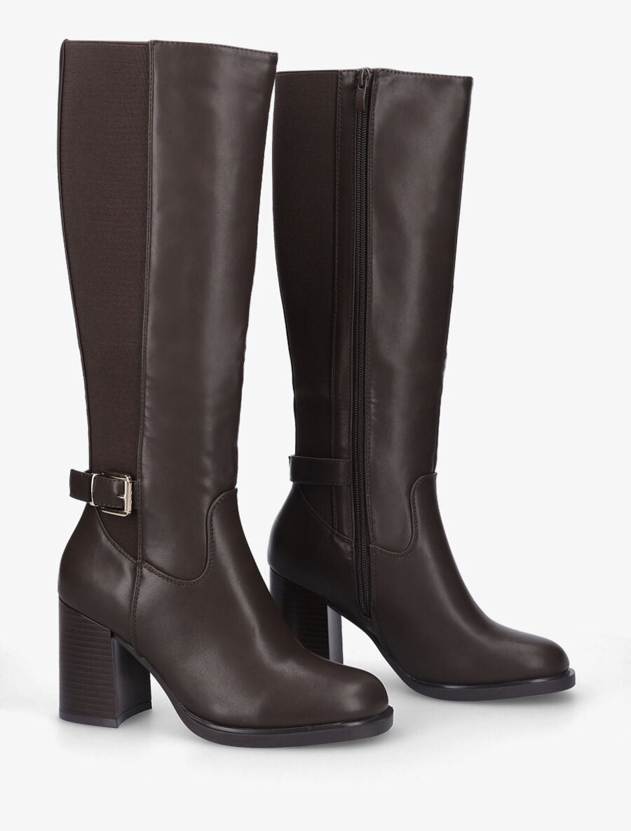 Bottes à talon élastiquée - Marron - 4