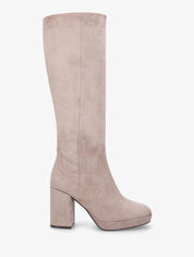 Bottes à talon et plateforme en suédine - Taupe - 1