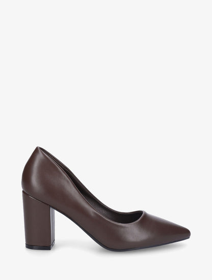Escarpins pointus talon carré - Marron - 1