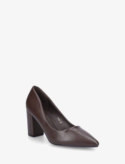 Escarpins pointus talon carré - Marron - 2