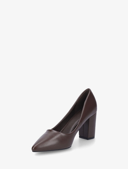 Escarpins pointus talon carré - Marron - 3