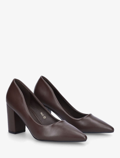 Escarpins pointus talon carré - Marron - 4