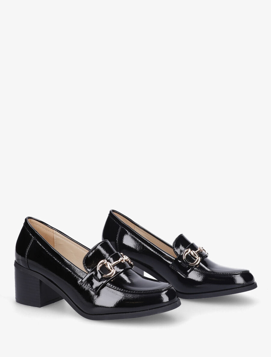 Mocassins vernis à talon - Noir - 4