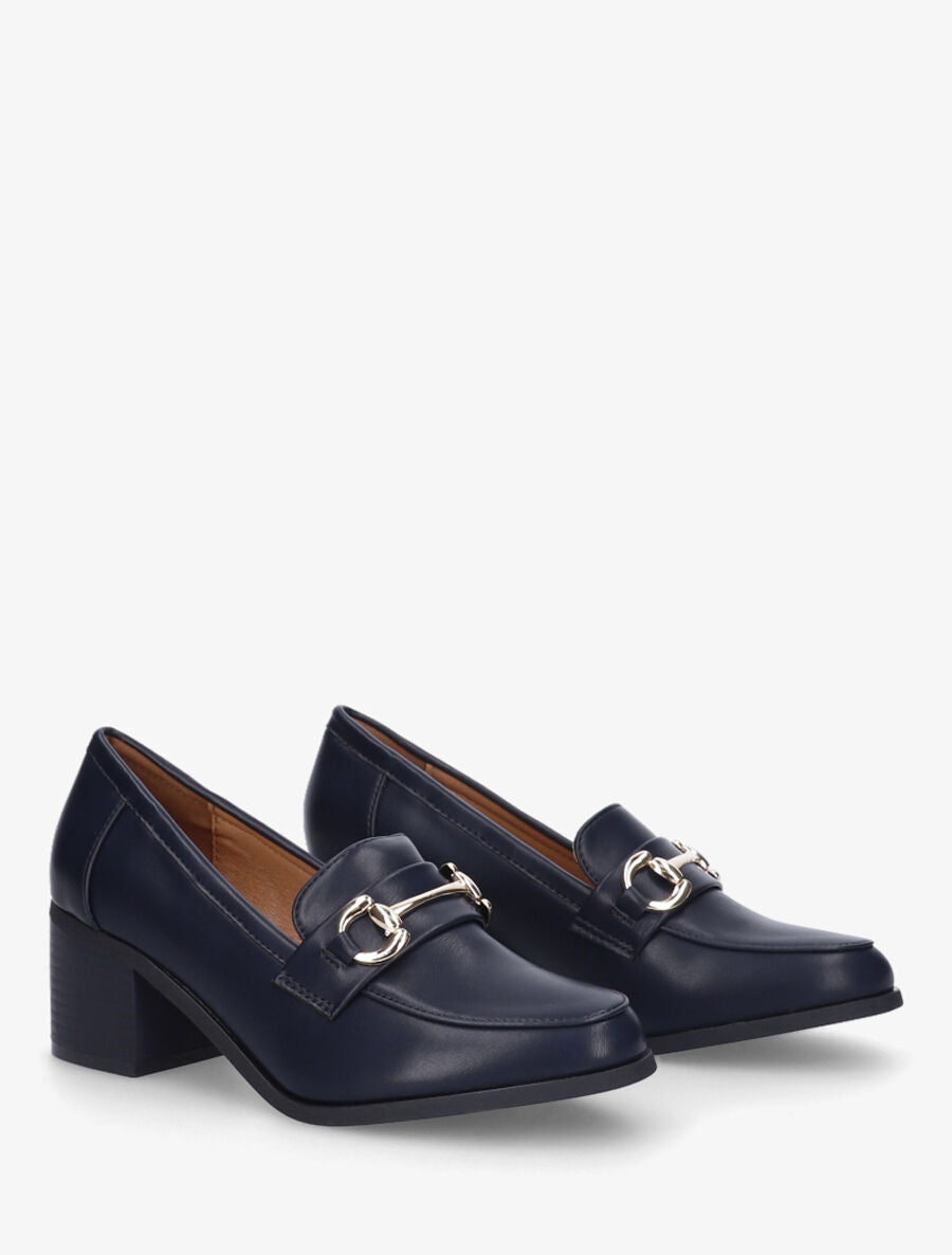 Mocassins à talon et boucle - Marine - 4