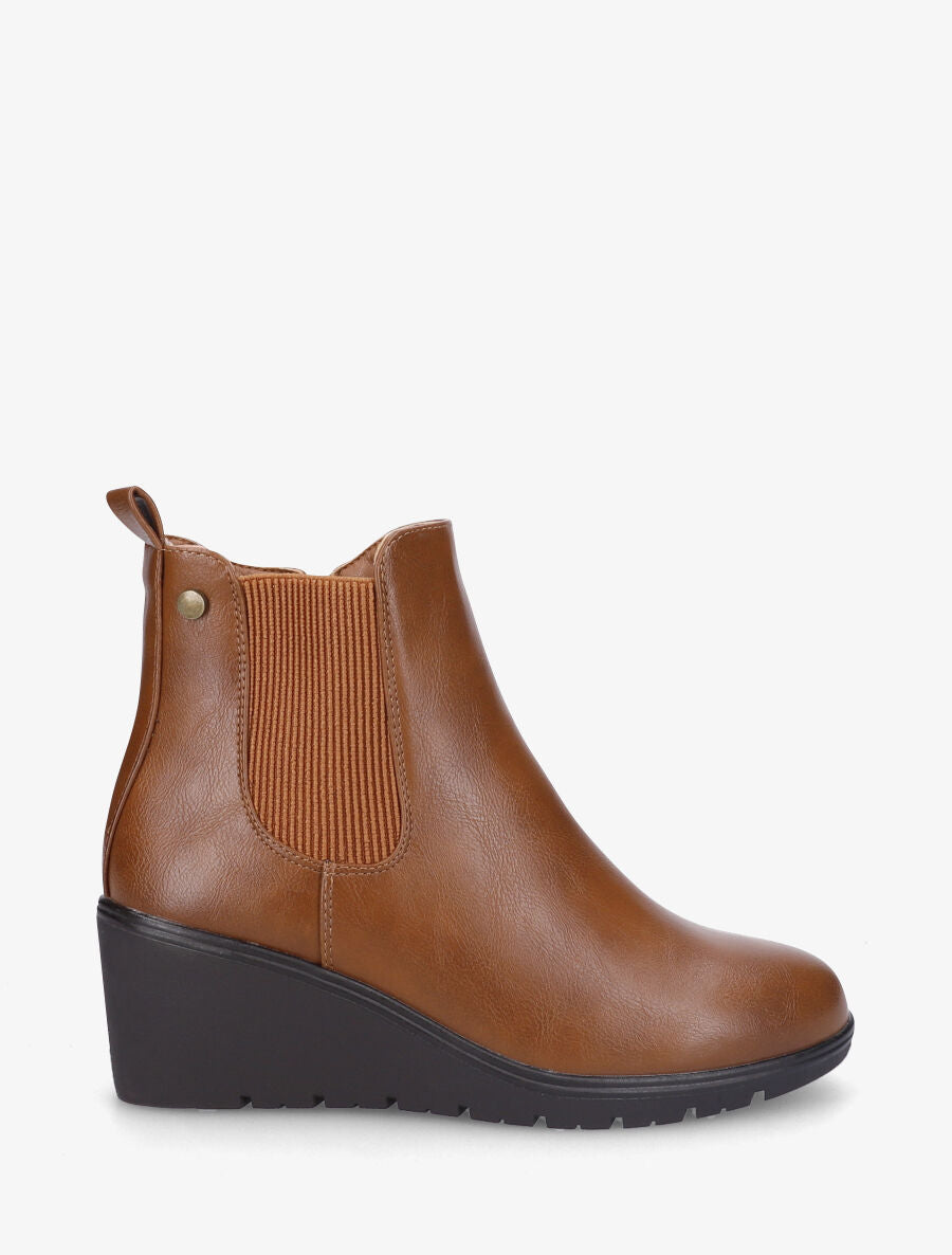 Bottines compensées en simili - Camel - 1