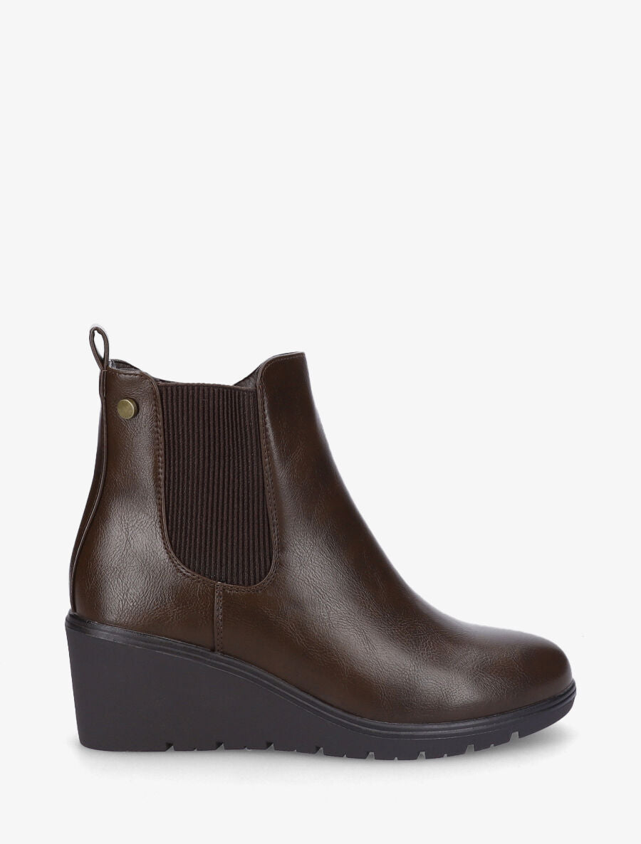 Bottines compensées en simili - Chocolat - 5