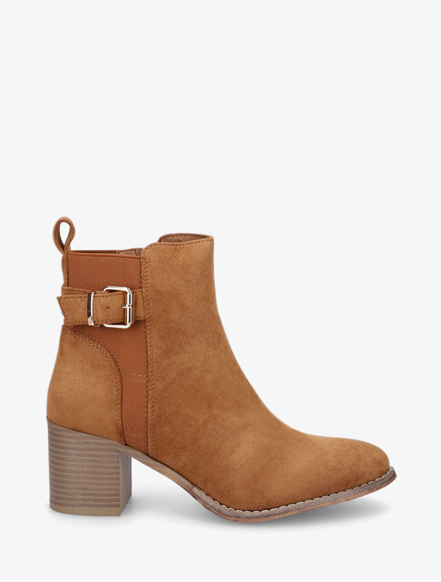 Bottines à boucle en suédine - Camel - 1
